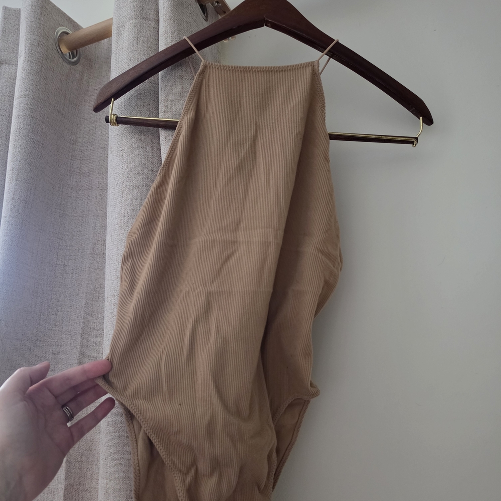 Ribbed Tan One-Piece Bodysuit
